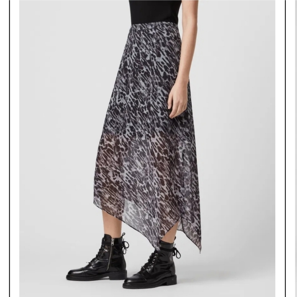 All Saints Women Rhea Ambient Pale Grey Asymmetrical Partially Lined Maxi Skirt